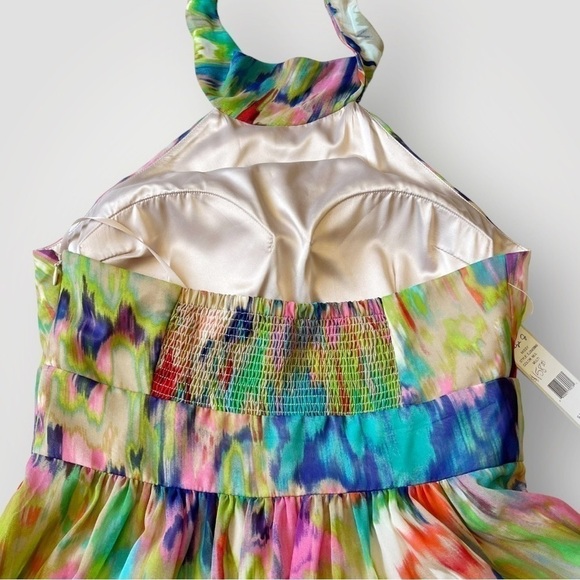 Eliza J Maxi Dress High Neck Halter Tie Rainbow Tie Dye 8 - Picture 9 of 13